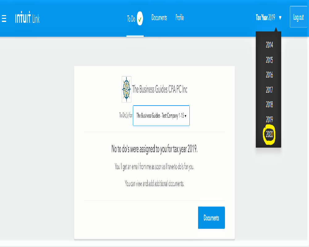 Click 2020 on Tax Year drop-down menu